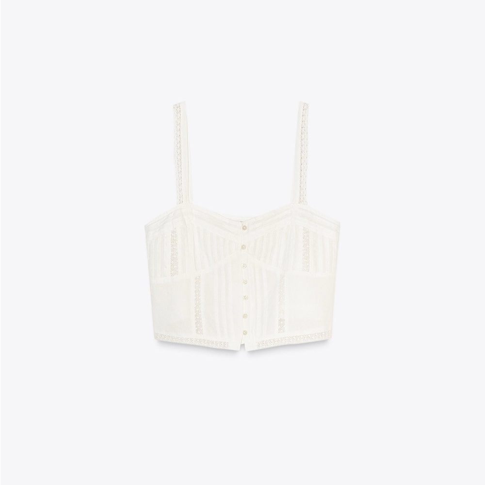 Zara White Lace Button-Up Top
